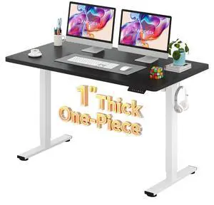 Electric Standing Desk 55 x 28 Inches Whole-Piece Desktop Height Adjustable Stand Up Desk w/6-Button Controller Ergonomic Computer Desk for Home Office, White Frame + Black Tabletop Electric Standing Desk 55 x 28 Inches Whole-Piece Desktop Height Adjustable Stand Up Desk w/6-Button Controller Ergonomic Computer Desk for Home Office, White Frame + Black Tabletop