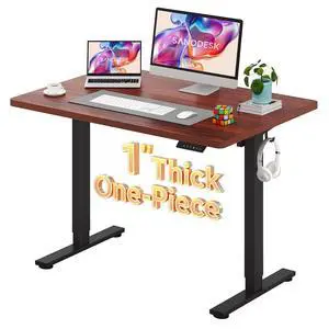 Electric Standing Desk 48 x 30 Inches Whole-Piece Desktop Height Adjustable Stand Up Desk w/6-Button Controller Ergonomic Computer Desk for Home Office, Black Frame + Mahogany Tabletop Electric Standing Desk 48 x 30 Inches Whole-Piece Desktop Height Adjustable Stand Up Desk w/6-Button Controller Ergonomic Computer Desk for Home Office, Black Frame + Mahogany Tabletop