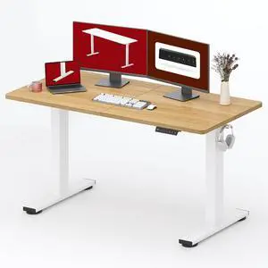 Height Adjustable Electric Standing Desk 55x24 Inches, Sit Stand Desk with Splice Board for Home Office, Ergonomic Computer Workstation, Study & Gaming, White Frame/Maple Top Height Adjustable Electric Standing Desk 55x24 Inches, Sit Stand Desk with Splice Board for Home Office, Ergonomic Computer Workstation, Study & Gaming, White Frame/Maple Top