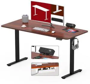 Electric Standing Desk with Desk Clamp Power Strip 48"x 30" Whole-Piece Desktop Height Adjustable Stand Up Desk with Cable Management Sit Stand Home Office Desk Black Frame/Mahogany Top Electric Standing Desk with Desk Clamp Power Strip 48"x 30" Whole-Piece Desktop Height Adjustable Stand Up Desk with Cable Management Sit Stand Home Office Desk Black Frame/Mahogany Top