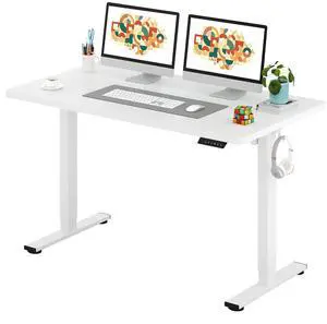One-Piece Electric Standing Desk, Seamless 55 x 28'' Ergonomic Height Adjustable Sit Stand Desk with Memory Presets for Home Office Computer Workstation, White Frame/White Top One-Piece Electric Standing Desk, Seamless 55 x 28'' Ergonomic Height Adjustable Sit Stand Desk with Memory Presets for Home Office Computer Workstation, White Frame/White Top