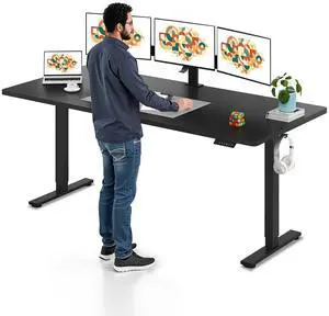 Electric Standing Desk, 79 x 32'' Height Adjustable Sit Stand Desk with Large Splice Board Desktop Ergonomic Memory Presets Computer Workstations for Home Office, Black Frame/Black Top Electric Standing Desk, 79 x 32'' Height Adjustable Sit Stand Desk with Large Splice Board Desktop Ergonomic Memory Presets Computer Workstations for Home Office, Black Frame/Black Top