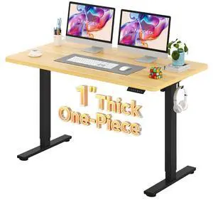 Electric Standing Desk 55 x 28 Inches Whole-Piece Desktop Height Adjustable Stand Up Desk w/6-Button Controller Ergonomic Computer Desk for Home Office, Black Frame + Natural Tabletop Electric Standing Desk 55 x 28 Inches Whole-Piece Desktop Height Adjustable Stand Up Desk w/6-Button Controller Ergonomic Computer Desk for Home Office, Black Frame + Natural Tabletop