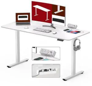 Electric Standing Desk with Desk Clamp Power Strip 60"x 24" Whole-Piece Desktop Height Adjustable Stand Up Desk with Cable Management Sit Stand Home Office Desk White Frame/White Top Electric Standing Desk with Desk Clamp Power Strip 60"x 24" Whole-Piece Desktop Height Adjustable Stand Up Desk with Cable Management Sit Stand Home Office Desk White Frame/White Top
