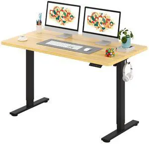 One-Piece Electric Standing Desk, Seamless 55 x 28'' Ergonomic Height Adjustable Sit Stand Desk with Memory Presets for Home Office Computer Workstation, Black Frame/Natural Top One-Piece Electric Standing Desk, Seamless 55 x 28'' Ergonomic Height Adjustable Sit Stand Desk with Memory Presets for Home Office Computer Workstation, Black Frame/Natural Top