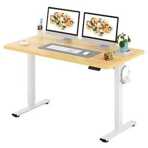 One-Piece Electric Standing Desk, Seamless 55 x 28'' Ergonomic Height Adjustable Sit Stand Desk with Memory Presets for Home Office Computer Workstation, White Frame/Natural Top One-Piece Electric Standing Desk, Seamless 55 x 28'' Ergonomic Height Adjustable Sit Stand Desk with Memory Presets for Home Office Computer Workstation, White Frame/Natural Top