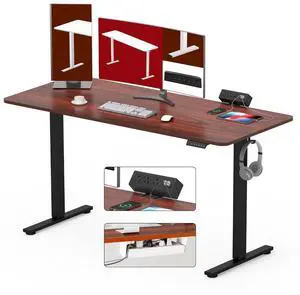 Electric Standing Desk with Clamp Power Strip 60"x 24" Whole-Piece Desktop Height Adjustable Stand Up Desk with Cable Management Home Office Desk Black Frame/Mahogany Top Electric Standing Desk with Clamp Power Strip 60"x 24" Whole-Piece Desktop Height Adjustable Stand Up Desk with Cable Management Home Office Desk Black Frame/Mahogany Top