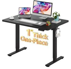 Electric Standing Desk 48 x 30 Inches Whole-Piece Desktop Height Adjustable Stand Up Desk w/6-Button Controller Ergonomic Computer Desk for Home Office, Black Frame + Black Tabletop Electric Standing Desk 48 x 30 Inches Whole-Piece Desktop Height Adjustable Stand Up Desk w/6-Button Controller Ergonomic Computer Desk for Home Office, Black Frame + Black Tabletop