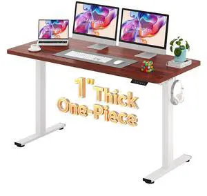 Electric Standing Desk 60 x 24 Inches Whole-Piece Desktop Height Adjustable Stand Up Desk w/6-Button Controller Ergonomic Computer Desk for Home Office, White Frame + Mahogany Tabletop Electric Standing Desk 60 x 24 Inches Whole-Piece Desktop Height Adjustable Stand Up Desk w/6-Button Controller Ergonomic Computer Desk for Home Office, White Frame + Mahogany Tabletop
