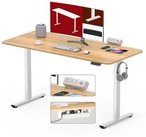 Electric Standing Desk with Desk Clamp Power Strip 48"x 24" Whole-Piece Desktop Height Adjustable Stand Up Desk with Cable Management Sit Stand Home Office Desk White Frame/Maple Top Electric Standing Desk with Desk Clamp Power Strip 48"x 24" Whole-Piece Desktop Height Adjustable Stand Up Desk with Cable Management Sit Stand Home Office Desk White Frame/Maple Top