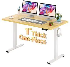 Electric Standing Desk 55 x 28 Inches Whole-Piece Desktop Height Adjustable Stand Up Desk w/6-Button Controller Ergonomic Computer Desk for Home Office, White Frame + Natural Tabletop Electric Standing Desk 55 x 28 Inches Whole-Piece Desktop Height Adjustable Stand Up Desk w/6-Button Controller Ergonomic Computer Desk for Home Office, White Frame + Natural Tabletop