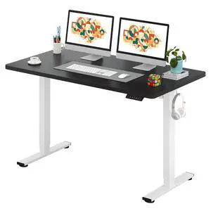 One-Piece Electric Standing Desk, Seamless 55 x 28'' Ergonomic Height Adjustable Sit Stand Desk with Memory Presets for Home Office Computer Workstation, White Frame/Black Top One-Piece Electric Standing Desk, Seamless 55 x 28'' Ergonomic Height Adjustable Sit Stand Desk with Memory Presets for Home Office Computer Workstation, White Frame/Black Top