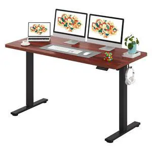 One-Piece Electric Standing Desk, Seamless 60 x 24'' Ergonomic Height Adjustable Sit Stand Desk with Memory Presets for Home Office Computer Workstation, Black Frame/Mahogany Top One-Piece Electric Standing Desk, Seamless 60 x 24'' Ergonomic Height Adjustable Sit Stand Desk with Memory Presets for Home Office Computer Workstation, Black Frame/Mahogany Top