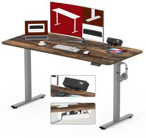 Electric Standing Desk with Desk Clamp Power Strip 55"x 28" Whole-Piece Desktop Height Adjustable Stand Up Desk with Cable Management Sit Stand Home Office Desk Silver Frame/Rustic Brown Top Electric Standing Desk with Desk Clamp Power Strip 55"x 28" Whole-Piece Desktop Height Adjustable Stand Up Desk with Cable Management Sit Stand Home Office Desk Silver Frame/Rustic Brown Top