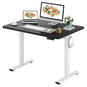 One-Piece Electric Standing Desk, Seamless 48 x 30'' Ergonomic Height Adjustable Sit Stand Desk with Memory Presets for Home Office Computer Workstation, White Frame/Black Top One-Piece Electric Standing Desk, Seamless 48 x 30'' Ergonomic Height Adjustable Sit Stand Desk with Memory Presets for Home Office Computer Workstation, White Frame/Black Top