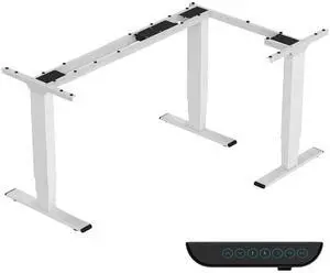 Electric Height Adjustable 3-Leg L Shaped Standing Desk Frame, Support up to 330lbs, Sit Stand Ergonomic L Desk Frame Only, White Electric Height Adjustable 3-Leg L Shaped Standing Desk Frame, Support up to 330lbs, Sit Stand Ergonomic L Desk Frame Only, White