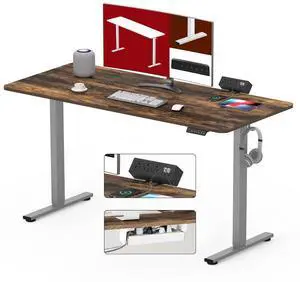 Electric Standing Desk with Desk Clamp Power Strip 48"x 24" Whole-Piece Desktop Height Adjustable Stand Up Desk with Cable Management Sit Stand Home Office Desk Silver Frame/Rustic Brown Top Electric Standing Desk with Desk Clamp Power Strip 48"x 24" Whole-Piece Desktop Height Adjustable Stand Up Desk with Cable Management Sit Stand Home Office Desk Silver Frame/Rustic Brown Top