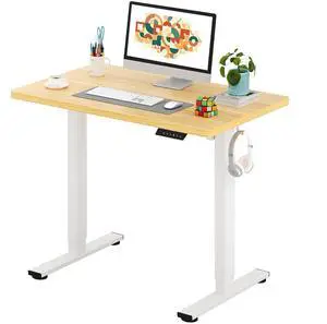 One-Piece Electric Standing Desk, Seamless 40 x 24'' Ergonomic Height Adjustable Sit Stand Desk with Memory Presets for Home Office Computer Workstation, White Frame/Natural Top One-Piece Electric Standing Desk, Seamless 40 x 24'' Ergonomic Height Adjustable Sit Stand Desk with Memory Presets for Home Office Computer Workstation, White Frame/Natural Top