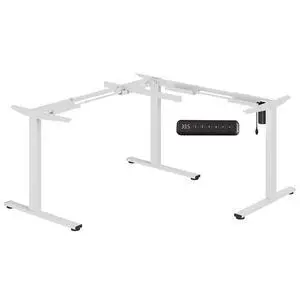 Electric Height Adjustable 3 Leg Corner Desk Frame, up to 220lbs, Sit Stand Ergonomic L Shaped Frame Only, White Electric Height Adjustable 3 Leg Corner Desk Frame, up to 220lbs, Sit Stand Ergonomic L Shaped Frame Only, White