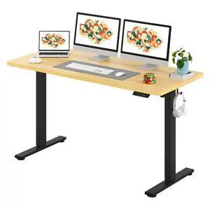 One-Piece Electric Standing Desk, Seamless 60 x 24'' Ergonomic Height Adjustable Sit Stand Desk with Memory Presets for Home Office Computer Workstation, Black Frame/Natural Top One-Piece Electric Standing Desk, Seamless 60 x 24'' Ergonomic Height Adjustable Sit Stand Desk with Memory Presets for Home Office Computer Workstation, Black Frame/Natural Top