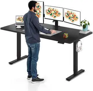 Electric Standing Desk, 71 x 32'' Height Adjustable Sit Stand Desk with Large Splice Board Desktop Ergonomic Memory Presets Computer Workstations for Home Office, Black Frame/Black Top Electric Standing Desk, 71 x 32'' Height Adjustable Sit Stand Desk with Large Splice Board Desktop Ergonomic Memory Presets Computer Workstations for Home Office, Black Frame/Black Top