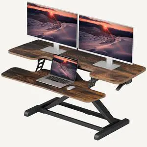 42" Extra Large Standing Desk Converter, Effortless Lift Sit-Stand Riser, Heavy Duty Multi-Device Workstation, Spacious Ergonomic Desktop Riser, Rustic Brown 42" Extra Large Standing Desk Converter, Effortless Lift Sit-Stand Riser, Heavy Duty Multi-Device Workstation, Spacious Ergonomic Desktop Riser, Rustic Brown