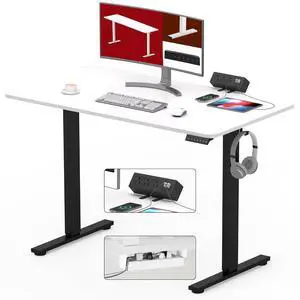 Electric Standing Desk with Desk Clamp Power Strip 40"x 24" Whole-Piece Desktop Height Adjustable Stand Up Desk with Cable Management Sit Stand Home Office Desk Black Frame/White Top Electric Standing Desk with Desk Clamp Power Strip 40"x 24" Whole-Piece Desktop Height Adjustable Stand Up Desk with Cable Management Sit Stand Home Office Desk Black Frame/White Top