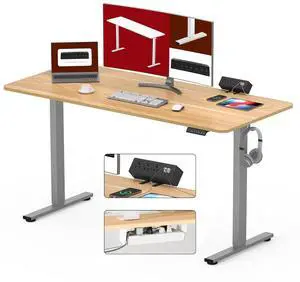 Electric Standing Desk with Desk Clamp Power Strip 55"x 28" Whole-Piece Desktop Height Adjustable Stand Up with Cable Management Sit Stand Home Office Desk Silver Frame/Maple Top Electric Standing Desk with Desk Clamp Power Strip 55"x 28" Whole-Piece Desktop Height Adjustable Stand Up with Cable Management Sit Stand Home Office Desk Silver Frame/Maple Top