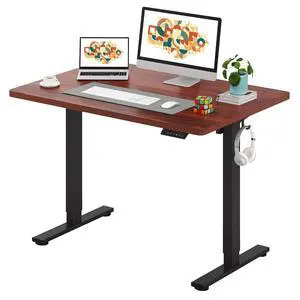 One-Piece Electric Standing Desk, Seamless 48 x 30'' Ergonomic Height Adjustable Sit Stand Desk with Memory Presets for Home Office Computer Workstation, Black Frame/Mahogany Top One-Piece Electric Standing Desk, Seamless 48 x 30'' Ergonomic Height Adjustable Sit Stand Desk with Memory Presets for Home Office Computer Workstation, Black Frame/Mahogany Top