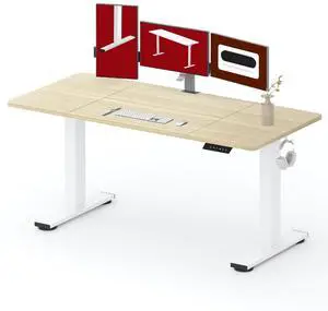 Electric Standing Desk, 63 x 32'' Height Adjustable Sit Stand Desk with Large Splice Board Desktop Ergonomic Memory Presets Computer Workstations for Home Office, White Frame/White Wood Grain Electric Standing Desk, 63 x 32'' Height Adjustable Sit Stand Desk with Large Splice Board Desktop Ergonomic Memory Presets Computer Workstations for Home Office, White Frame/White Wood Grain