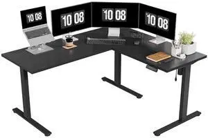 Electric Corner L-Shaped 63 x 55 in Standing Desk, Memory Height Adjustment, Black Top Black Frame Electric Corner L-Shaped 63 x 55 in Standing Desk, Memory Height Adjustment, Black Top Black Frame