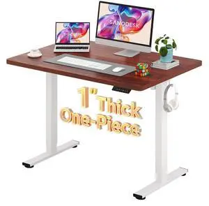Electric Standing Desk 48 x 30 Inches Whole-Piece Desktop Height Adjustable Stand Up Desk w/6-Button Controller Ergonomic Computer Desk for Home Office, White Frame + Mahogany Tabletop Electric Standing Desk 48 x 30 Inches Whole-Piece Desktop Height Adjustable Stand Up Desk w/6-Button Controller Ergonomic Computer Desk for Home Office, White Frame + Mahogany Tabletop
