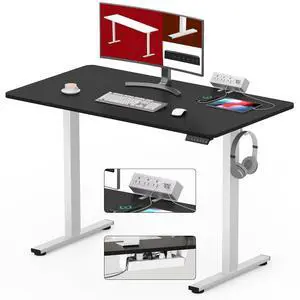 Electric Standing Desk with Desk Clamp Power Strip 40"x 24" Whole-Piece Desktop Height Adjustable Stand Up Desk with Cable Management Sit Stand Home Office Desk White Frame/Black Top Electric Standing Desk with Desk Clamp Power Strip 40"x 24" Whole-Piece Desktop Height Adjustable Stand Up Desk with Cable Management Sit Stand Home Office Desk White Frame/Black Top