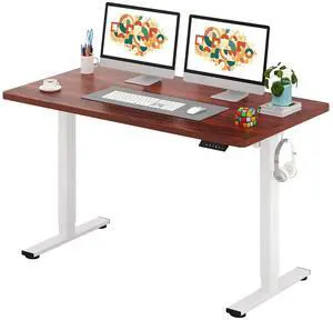 One-Piece Electric Standing Desk, Seamless 55 x 28'' Ergonomic Height Adjustable Sit Stand Desk with Memory Presets for Home Office Computer Workstation, White Frame/Mahogany Top One-Piece Electric Standing Desk, Seamless 55 x 28'' Ergonomic Height Adjustable Sit Stand Desk with Memory Presets for Home Office Computer Workstation, White Frame/Mahogany Top