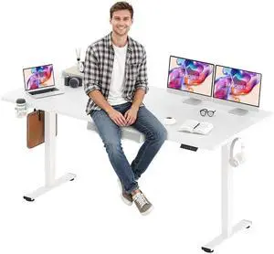 Electric Standing Desk 79 x 32 Inches, Height Adjustable Sit Stand with Large Splice Board Desktop for Home Office, Computer WorkstationsMemory Ergonomic Computer Desk, White Frame/White Top Electric Standing Desk 79 x 32 Inches, Height Adjustable Sit Stand with Large Splice Board Desktop for Home Office, Computer WorkstationsMemory Ergonomic Computer Desk, White Frame/White Top