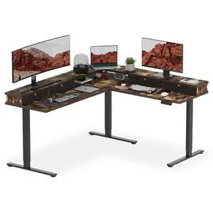 71" L Shaped Standing Desk with 4 Drawers, Height Adjustable Stand up Desk, Corner Gaming Desk with Monitor Stand, Black Frame/Rustic Brown Top 71" L Shaped Standing Desk with 4 Drawers, Height Adjustable Stand up Desk, Corner Gaming Desk with Monitor Stand, Black Frame/Rustic Brown Top