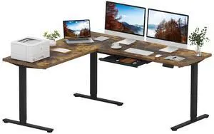 L Shaped Electric Standing Desk with Drawer, 71 Inch Ergonomic Adjustable Height Desk with Storage, Corner Desk Sit Stand up Computer Table for Work Office Home, Rustic Brown L Shaped Electric Standing Desk with Drawer, 71 Inch Ergonomic Adjustable Height Desk with Storage, Corner Desk Sit Stand up Computer Table for Work Office Home, Rustic Brown