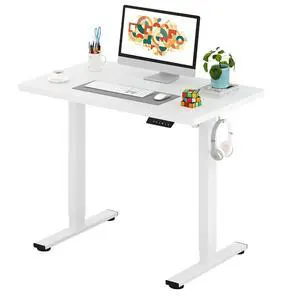 One-Piece Electric Standing Desk, Seamless 40 x 24'' Ergonomic Height Adjustable Sit Stand Desk with Memory Presets for Home Office Computer Workstation, White Frame/White Top One-Piece Electric Standing Desk, Seamless 40 x 24'' Ergonomic Height Adjustable Sit Stand Desk with Memory Presets for Home Office Computer Workstation, White Frame/White Top