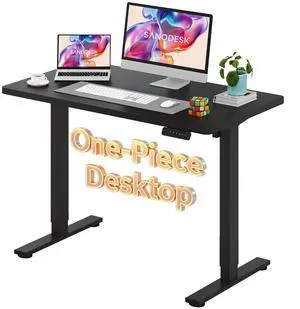 Electric Standing Desk 48 x 24 Inches Whole-Piece Desktop Height Adjustable Stand Up Desk w/6-Button Controller Ergonomic Computer Desk for Home Office, Black Frame + Black Tabletop Electric Standing Desk 48 x 24 Inches Whole-Piece Desktop Height Adjustable Stand Up Desk w/6-Button Controller Ergonomic Computer Desk for Home Office, Black Frame + Black Tabletop