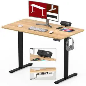 Electric Standing Desk with Desk Clamp Power Strip 40"x 24" Whole-Piece Desktop Height Adjustable Stand Up Desk with Cable Management Sit Stand Home Office Desk Black Frame/Maple Top Electric Standing Desk with Desk Clamp Power Strip 40"x 24" Whole-Piece Desktop Height Adjustable Stand Up Desk with Cable Management Sit Stand Home Office Desk Black Frame/Maple Top