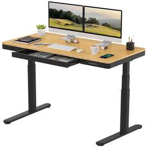 Standing Desk with Drawer,Dual Motor 3 Stage Electric Height Adjustable Home Office Desk with Storage & Wireless Charging, 55 inch Bamboo Tabletop/Black Frame Standing Desk with Drawer,Dual Motor 3 Stage Electric Height Adjustable Home Office Desk with Storage & Wireless Charging, 55 inch Bamboo Tabletop/Black Frame