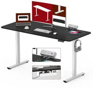 Electric Standing Desk with Desk Clamp Power Strip 55"x 28" Whole-Piece Desktop Height Adjustable Stand Up Desk with Cable Management Sit Stand Home Office Desk White Frame/Black Top Electric Standing Desk with Desk Clamp Power Strip 55"x 28" Whole-Piece Desktop Height Adjustable Stand Up Desk with Cable Management Sit Stand Home Office Desk White Frame/Black Top