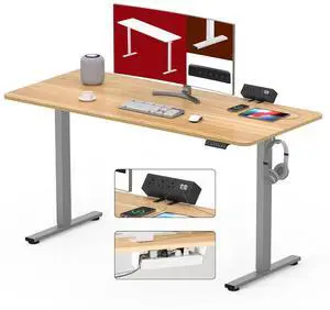 Electric Standing Desk with Clamp Power Strip 48"x 24" Whole-Piece Desktop Height Adjustable Stand Up Desk with Cable Management Sit Stand Home Office Silver Frame/Maple Top Electric Standing Desk with Clamp Power Strip 48"x 24" Whole-Piece Desktop Height Adjustable Stand Up Desk with Cable Management Sit Stand Home Office Silver Frame/Maple Top