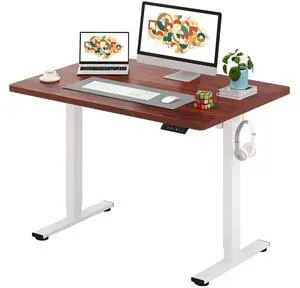 One-Piece Electric Standing Desk, Seamless 48 x 30'' Ergonomic Height Adjustable Sit Stand Desk with Memory Presets for Home Office Computer Workstation, White Frame/Mahogany Top One-Piece Electric Standing Desk, Seamless 48 x 30'' Ergonomic Height Adjustable Sit Stand Desk with Memory Presets for Home Office Computer Workstation, White Frame/Mahogany Top