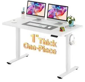 Electric Standing Desk 55 x 28 Inches Whole-Piece Desktop Height Adjustable Stand Up Desk w/6-Button Controller Ergonomic Computer Desk for Home Office, White Frame + White Tabletop Electric Standing Desk 55 x 28 Inches Whole-Piece Desktop Height Adjustable Stand Up Desk w/6-Button Controller Ergonomic Computer Desk for Home Office, White Frame + White Tabletop
