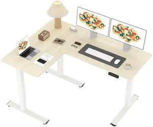 L Shaped Standing Desk Adjustable Height, Electric Corner Standing Desk, 63 x 48 inch Sit Stand Computer Table with Splice Board, Maple L Shaped Standing Desk Adjustable Height, Electric Corner Standing Desk, 63 x 48 inch Sit Stand Computer Table with Splice Board, Maple