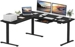 L Shaped Electric Standing Desk with Drawer, 71 Inch Ergonomic Adjustable Height Desk with Storage, Corner Desk Sit Stand up Computer Table for Work Office Home, Black L Shaped Electric Standing Desk with Drawer, 71 Inch Ergonomic Adjustable Height Desk with Storage, Corner Desk Sit Stand up Computer Table for Work Office Home, Black