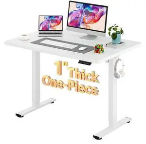 Electric Standing Desk 48 x 30 Inches Whole-Piece Desktop Height Adjustable Stand Up Desk w/6-Button Controller Ergonomic Computer Desk for Home Office, White Frame + White Tabletop Electric Standing Desk 48 x 30 Inches Whole-Piece Desktop Height Adjustable Stand Up Desk w/6-Button Controller Ergonomic Computer Desk for Home Office, White Frame + White Tabletop