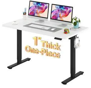Electric Standing Desk 55 x 28 Inches Whole-Piece Desktop Height Adjustable Stand Up Desk w/6-Button Controller Ergonomic Computer Desk for Home Office, Black Frame + White Tabletop Electric Standing Desk 55 x 28 Inches Whole-Piece Desktop Height Adjustable Stand Up Desk w/6-Button Controller Ergonomic Computer Desk for Home Office, Black Frame + White Tabletop