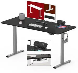 Electric Standing Desk with Desk Clamp Power Strip 48"x 30" Whole-Piece Desktop Height Adjustable Stand Up Desk with Cable Management Sit Stand Home Office Desk Silver Frame/Black Top Electric Standing Desk with Desk Clamp Power Strip 48"x 30" Whole-Piece Desktop Height Adjustable Stand Up Desk with Cable Management Sit Stand Home Office Desk Silver Frame/Black Top